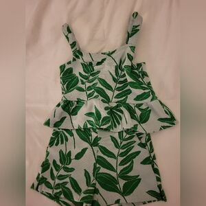 Janie and Jack Green and White Botanical Matching Set